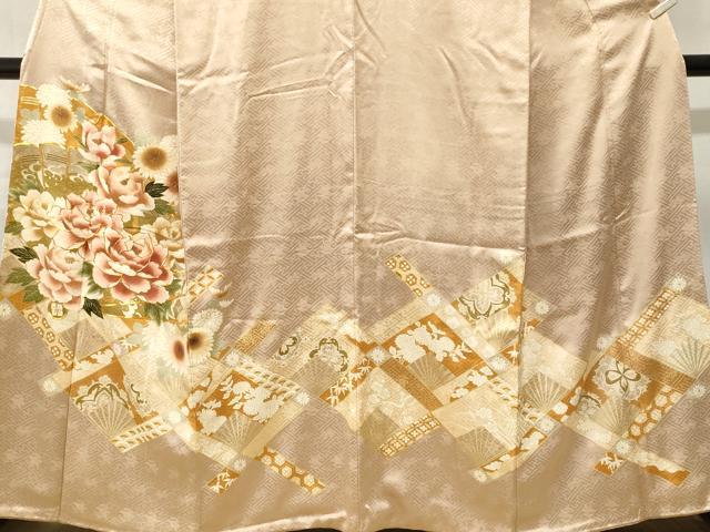 平和屋着物■豪華色留袖　駒刺繍　天井檜扇草花文　暈し染め　金彩　正絹　逸品　CABM1704ev