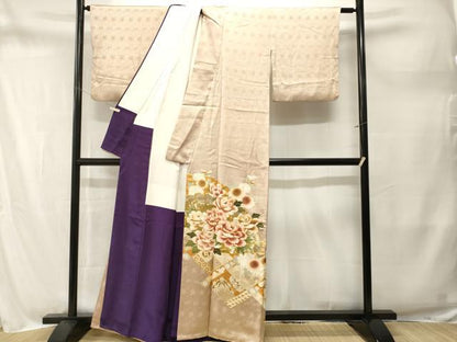 平和屋着物■豪華色留袖　駒刺繍　天井檜扇草花文　暈し染め　金彩　正絹　逸品　CABM1704ev