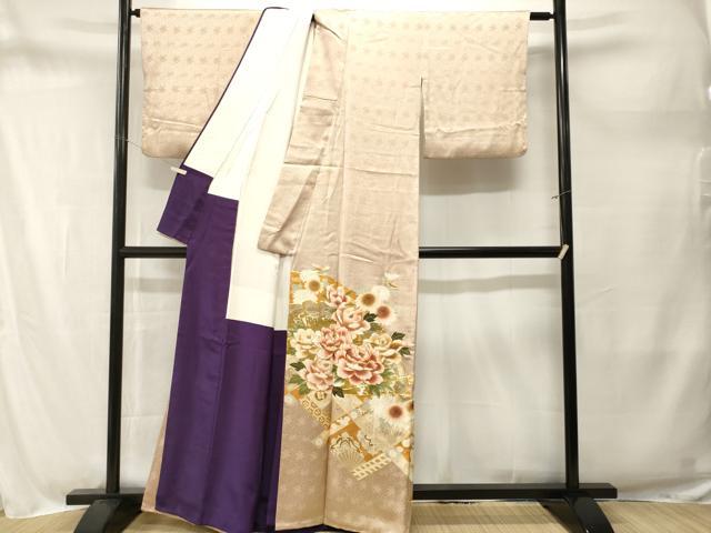 平和屋着物■豪華色留袖　駒刺繍　天井檜扇草花文　暈し染め　金彩　正絹　逸品　CABM1704ev