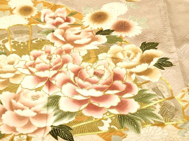 平和屋着物■豪華色留袖　駒刺繍　天井檜扇草花文　暈し染め　金彩　正絹　逸品　CABM1704ev