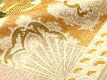 平和屋着物■豪華色留袖　駒刺繍　天井檜扇草花文　暈し染め　金彩　正絹　逸品　CABM1704ev