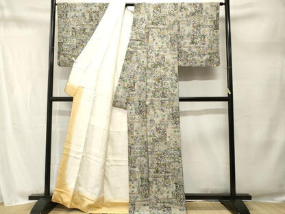 平和屋着物■上質な小紋　色紙重ね吉祥枝花文　暈し染め　正絹　逸品　CABM1714ev