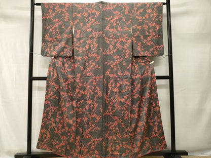 平和屋着物■上質な小紋　枝梅文　鮫小紋柄　黒地　金彩　正絹　逸品　CABM1717ev
