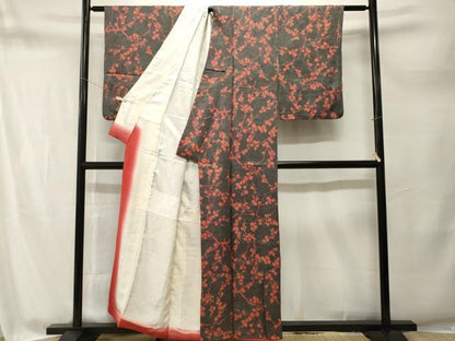 平和屋着物■上質な小紋　枝梅文　鮫小紋柄　黒地　金彩　正絹　逸品　CABM1717ev
