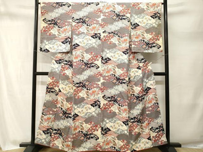 平和屋着物■上質な小紋　吉祥扇面花蝶文　金彩　正絹　逸品　CABM1718ev