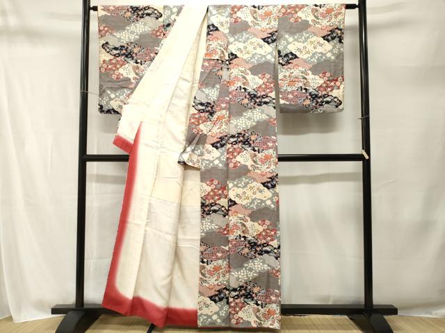 平和屋着物■上質な小紋　吉祥扇面花蝶文　金彩　正絹　逸品　CABM1718ev