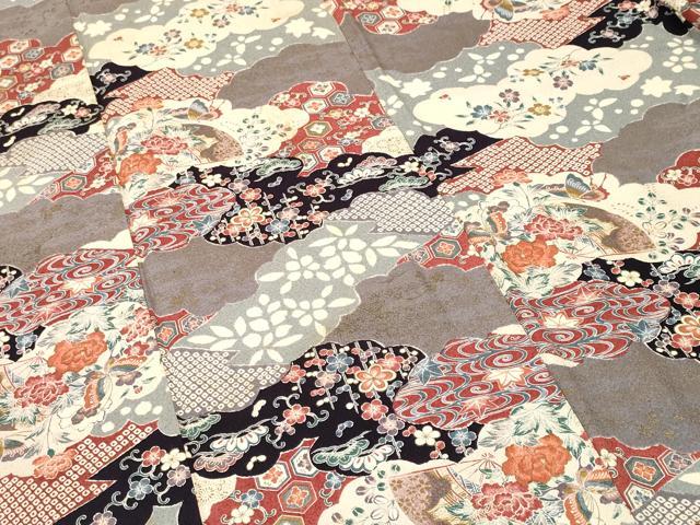 平和屋着物■上質な小紋　吉祥扇面花蝶文　金彩　正絹　逸品　CABM1718ev