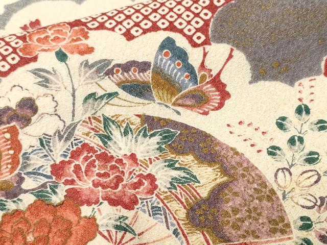 平和屋着物■上質な小紋　吉祥扇面花蝶文　金彩　正絹　逸品　CABM1718ev