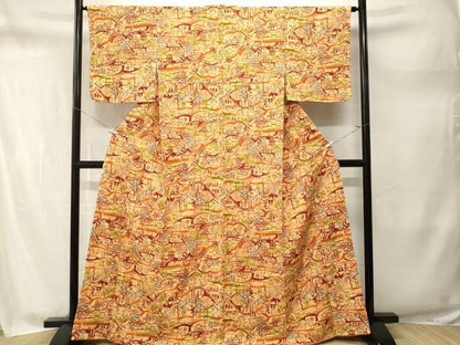 平和屋着物■上質な小紋　型染め　動物風景文　暈し染め　正絹　逸品　CABM1719ev