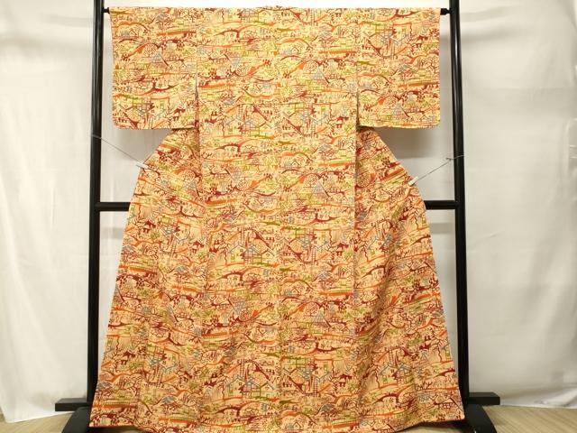 平和屋着物■上質な小紋　型染め　動物風景文　暈し染め　正絹　逸品　CABM1719ev