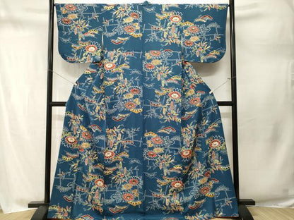 平和屋着物■上質な小紋　型染め　菊　松花文　正絹　逸品　CABM1726ev