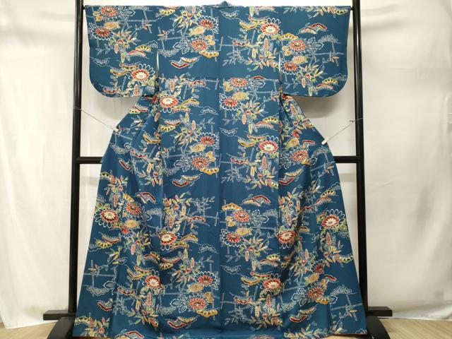 平和屋着物■上質な小紋　型染め　菊　松花文　正絹　逸品　CABM1726ev