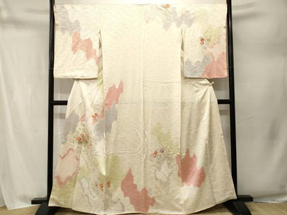平和屋着物■訪問着　駒刺繍　絞り　草花文　花車文　暈し染め　金彩　正絹　逸品　CABM1730ev