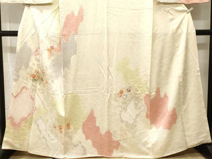 平和屋着物■訪問着　駒刺繍　絞り　草花文　花車文　暈し染め　金彩　正絹　逸品　CABM1730ev