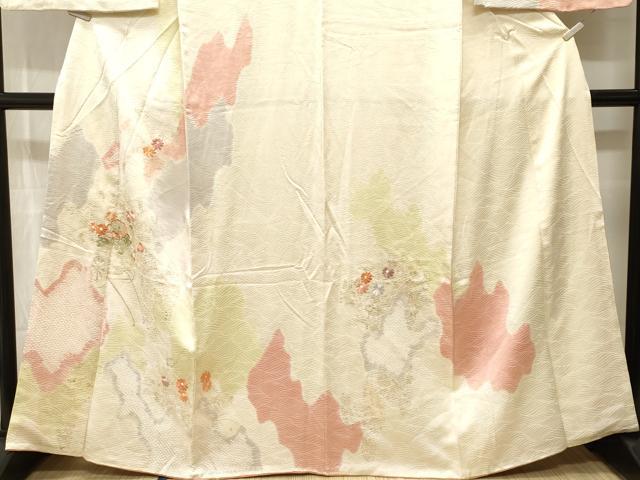 平和屋着物■訪問着　駒刺繍　絞り　草花文　花車文　暈し染め　金彩　正絹　逸品　CABM1730ev