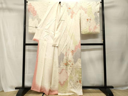 平和屋着物■訪問着　駒刺繍　絞り　草花文　花車文　暈し染め　金彩　正絹　逸品　CABM1730ev