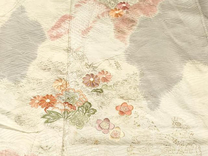 平和屋着物■訪問着　駒刺繍　絞り　草花文　花車文　暈し染め　金彩　正絹　逸品　CABM1730ev