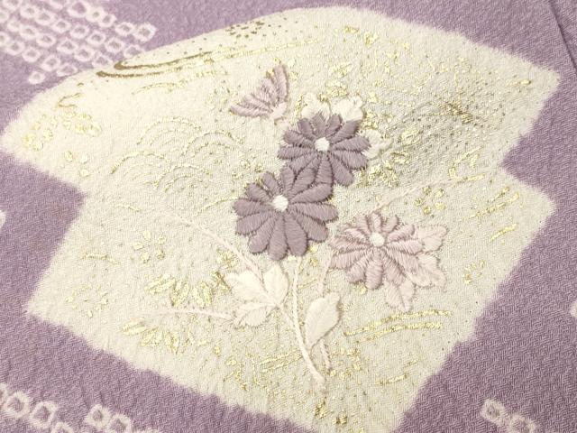 平和屋着物■訪問着　刺繍　絞り　流水草花文　金銀彩　正絹　逸品　CABM1733ev