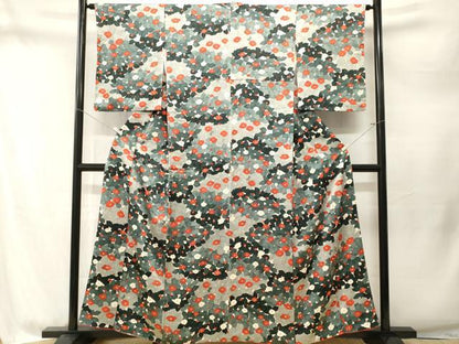 平和屋着物■上質な小紋　万寿菊　椿花文　正絹　逸品　CABM1734ev