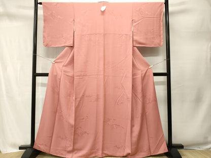 平和屋着物■上質な色無地　雲取り人物風景地紋　薄紅色　正絹　逸品　CABM1737ev