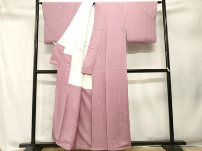 平和屋着物■上質な色無地　草花地紋　退紅色　正絹　逸品　CABM1738ev