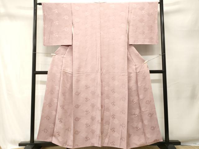 平和屋着物■上質な色無地　松皮菱吉祥花地紋　薄柿色　正絹　逸品　CABM1739ev