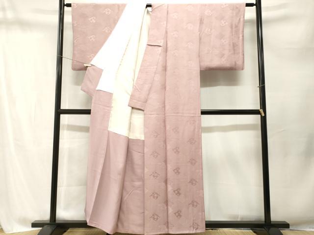 平和屋着物■上質な色無地　松皮菱吉祥花地紋　薄柿色　正絹　逸品　CABM1739ev