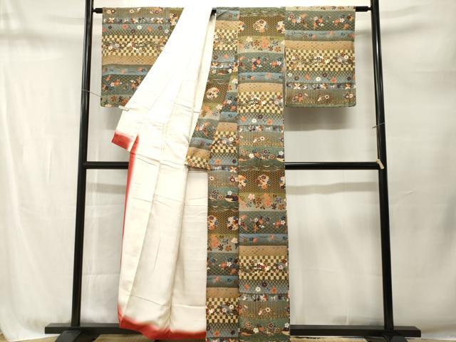 平和屋着物■上質な小紋　横段花蝶文　暈し染め　金彩　正絹　逸品　CABM1750ev