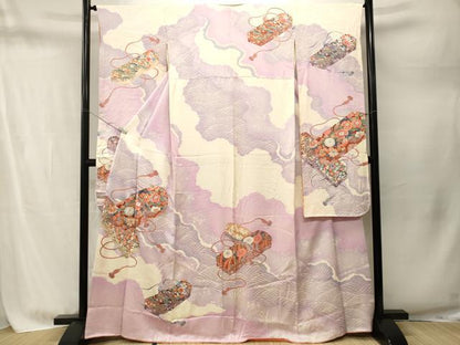 平和屋着物■豪華振袖　駒刺繍　道長文箱花文　暈し染め　銀彩　正絹　逸品　CABM1752ev