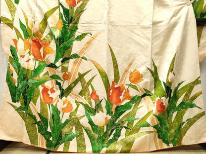 平和屋着物■豪華振袖　チューリップ　草花文　暈し染め　金糸　金通し地　正絹　逸品　CABM1754ev