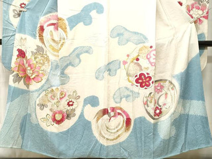 平和屋着物■豪華振袖　刺繍　絞り　立波鳳凰草花丸文　金銀彩　正絹　逸品　CABM1757ev