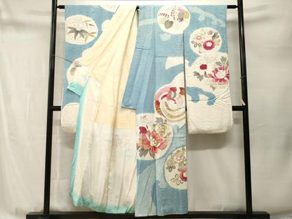 平和屋着物■豪華振袖　刺繍　絞り　立波鳳凰草花丸文　金銀彩　正絹　逸品　CABM1757ev
