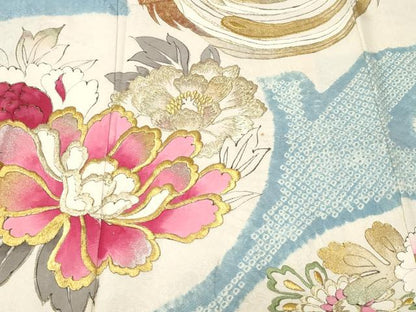 平和屋着物■豪華振袖　刺繍　絞り　立波鳳凰草花丸文　金銀彩　正絹　逸品　CABM1757ev