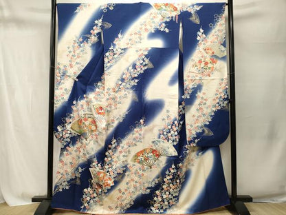 平和屋着物■豪華振袖　刺繍　扇面流水枝梅花文　暈し染め　金彩　正絹　逸品　CABM1763ev