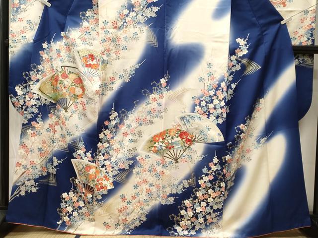 平和屋着物■豪華振袖　刺繍　扇面流水枝梅花文　暈し染め　金彩　正絹　逸品　CABM1763ev