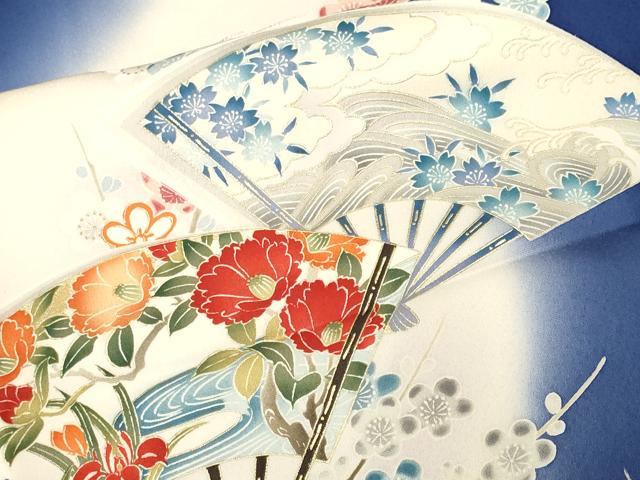 平和屋着物■豪華振袖　刺繍　扇面流水枝梅花文　暈し染め　金彩　正絹　逸品　CABM1763ev