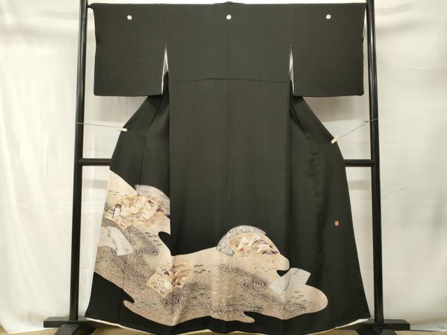 平和屋着物■豪華黒留袖　作家物　駒刺繍　地紙松竹梅飛鶴文　暈し染め　正絹　逸品　CABM1764ev