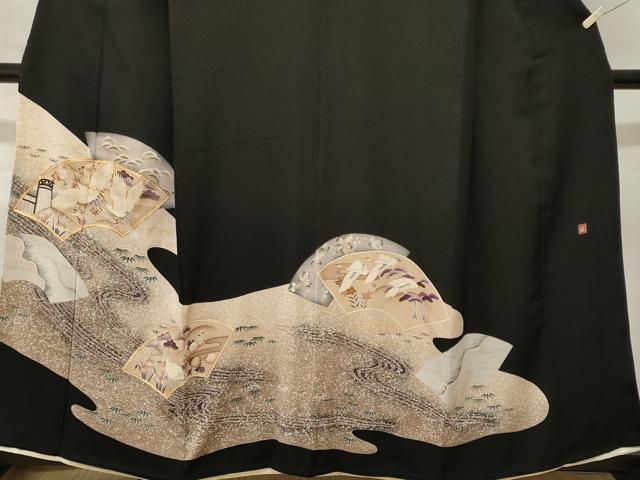 平和屋着物■豪華黒留袖　作家物　駒刺繍　地紙松竹梅飛鶴文　暈し染め　正絹　逸品　CABM1764ev