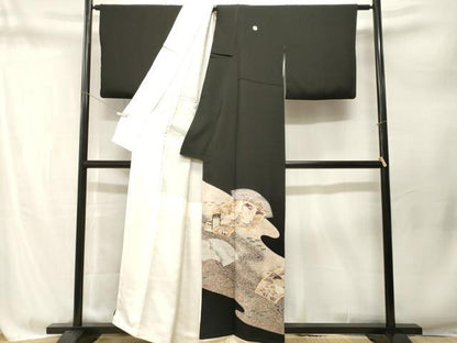 平和屋着物■豪華黒留袖　作家物　駒刺繍　地紙松竹梅飛鶴文　暈し染め　正絹　逸品　CABM1764ev