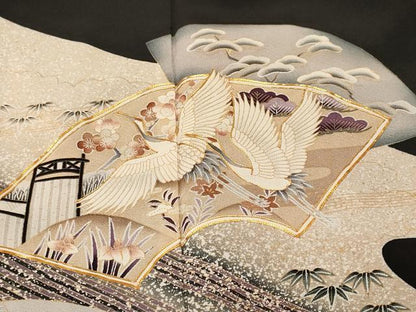 平和屋着物■豪華黒留袖　作家物　駒刺繍　地紙松竹梅飛鶴文　暈し染め　正絹　逸品　CABM1764ev