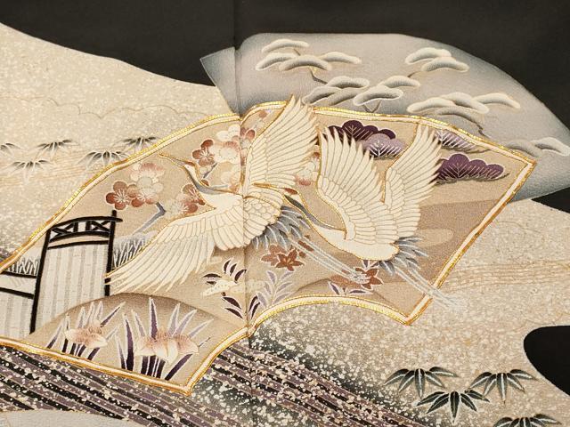 平和屋着物■豪華黒留袖　作家物　駒刺繍　地紙松竹梅飛鶴文　暈し染め　正絹　逸品　CABM1764ev