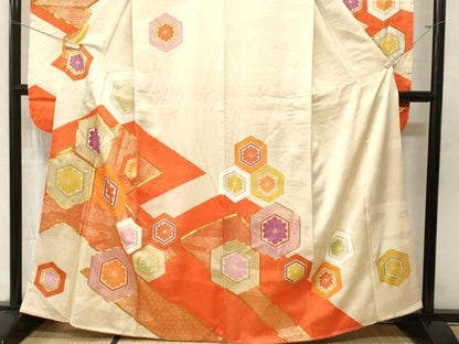 平和屋着物■豪華振袖　駒刺繍　亀甲花文　金銀彩　正絹　逸品　CABM1767ev