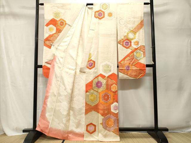 平和屋着物■豪華振袖　駒刺繍　亀甲花文　金銀彩　正絹　逸品　CABM1767ev