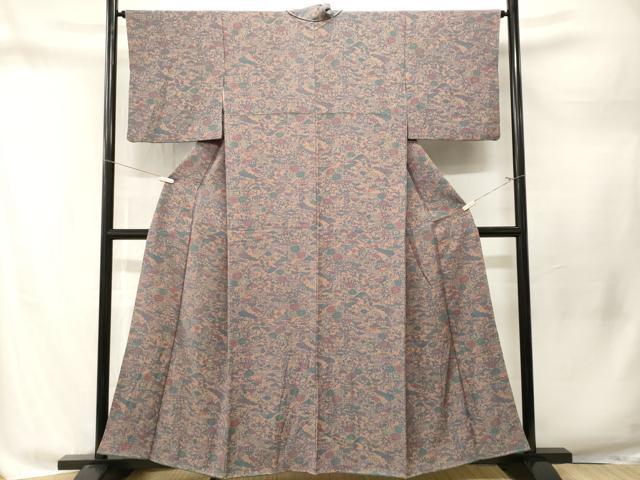 平和屋着物■上質な小紋　型染め　松竹梅風景文　正絹　逸品　CABM1774ev