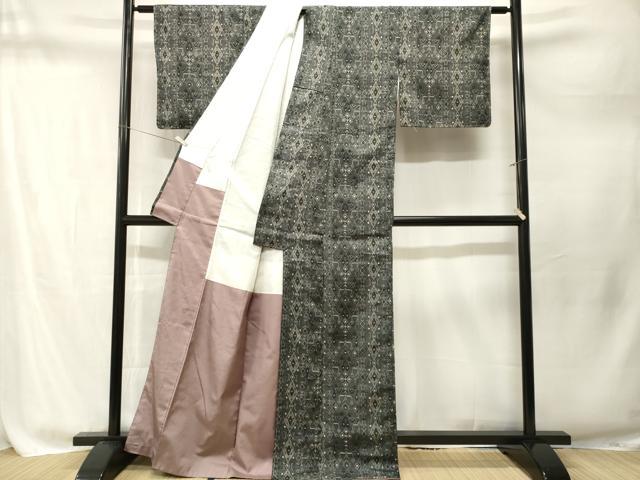平和屋着物■上質な紬　幾何学文　正絹　逸品　CABM1781ev