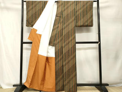平和屋着物■上質な小紋　縞　鬼しぼ縮緬　正絹　逸品　CABM1789ev