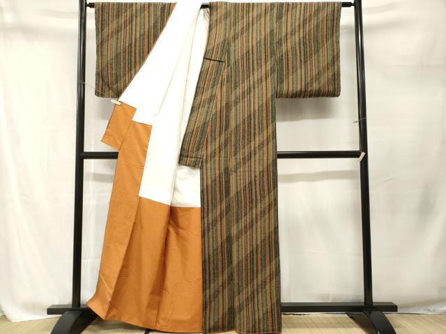平和屋着物■上質な小紋　縞　鬼しぼ縮緬　正絹　逸品　CABM1789ev