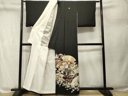 平和屋着物■豪華黒留袖　松竹梅扇面飛鶴文　金彩　正絹　逸品　CABM1829ev