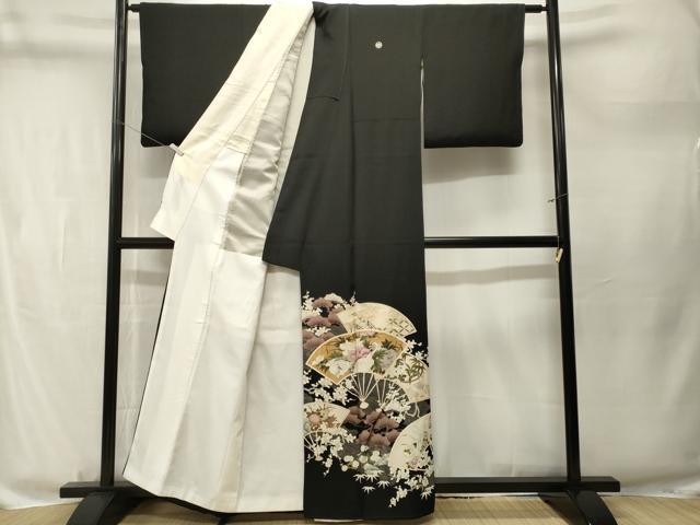 平和屋着物■豪華黒留袖　松竹梅扇面飛鶴文　金彩　正絹　逸品　CABM1829ev