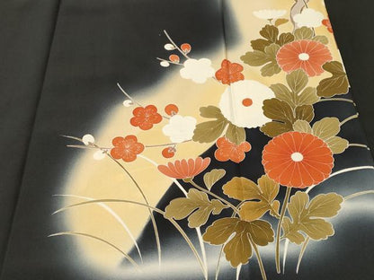 平和屋着物■豪華黒留袖　作家物　枝花流水鴛鴦文　暈し染め　金彩　正絹　逸品　CABM1847ev